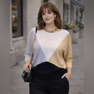 White House Black Market Colorblock Metallic Sweater Top size Small gold silver